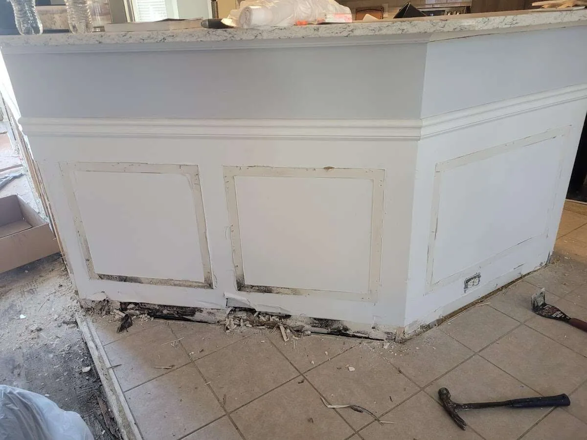 Water damage and mold on kitchen during Sewage Cleanup & Sanitation in Manhattan